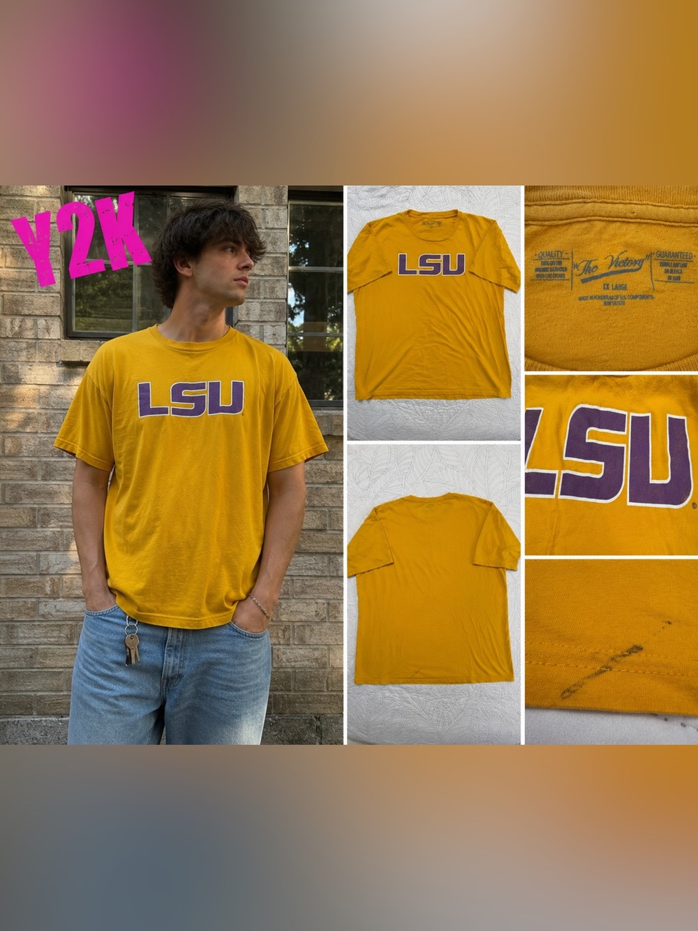 Y2K LSU Tigers Gold Purple Graphic T-Shirt Vintage XXL The Victory